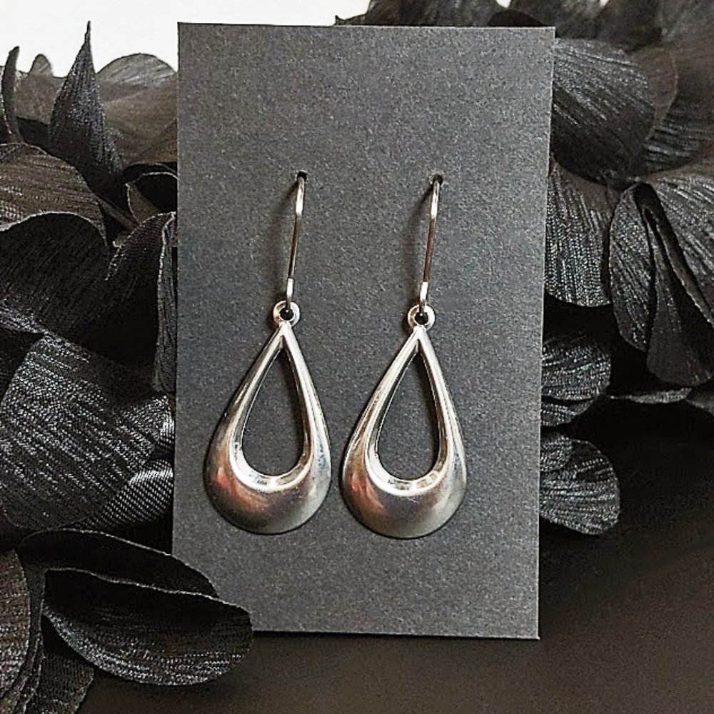 Dark Silver Tone Open Teardrop Earrings